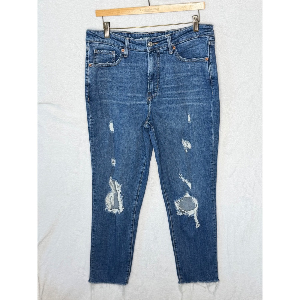 Old Navy Women's 12 Blue OG Straight High Rise Distressed Raw Hem Jeans